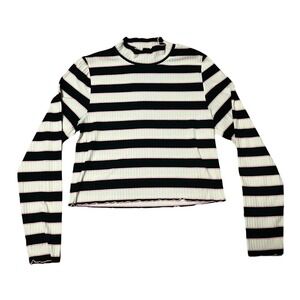 Juicy by Juicy Couture Black & White Striped Rib Mock Neck Top‎ - Size S/M